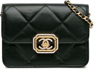 Chanel 2021-2023 Quilted Calfskin Strass Clutch With Chain Flap crossbody bag - women - Calf Leather - One Size - Black