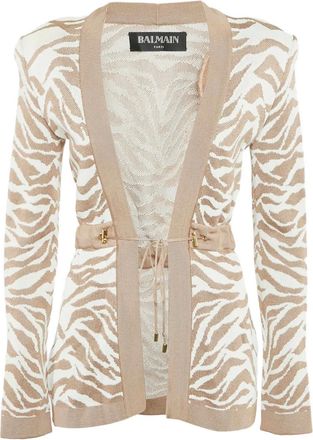 Balmain Vest met zebraprint en ceintuur - Beige