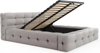 Pascal Morabito Canap&eacute; abatible capiton&eacute; 140 x 190 cm - Tela jaspeada - Gris claro - LERUCO de Pascal Morabito