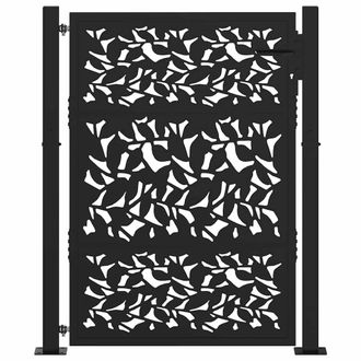 Berkfield Home Beautiful Garden Gate Black 105x130 cm Steel Leaf Design