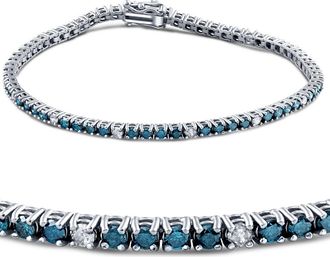 Pompeii3 2ct Treated Blue & White Diamond Tennis Bracelet 14K White Gold