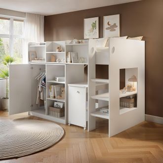 Flair Wizard Mid High Sleeper Workstation in White | Size: Single