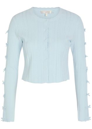 LoveShackFancy Loveshackfancy Zoriah Bow-appliqu&eacute;d Pointelle-knit Cardigan - Light Blue - S (UK8-10 / S)