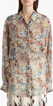 Khaite Goya Floral Silk Chiffon Button-Up Shirt in Cream Multi at Nordstrom, Size Medium
