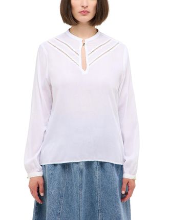 Mustang Langarmbluse MUSTANG Damen Style Elsberry, Damen, Gr. 36, weiss (wei&szlig; 2013), Web, 100% Modal, unifarben, regular fit, Rundhals, Blusen Langarmbluse