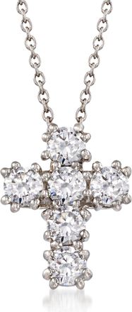 Ross-Simons CZ Cross Pendant Necklace in Sterling Silver