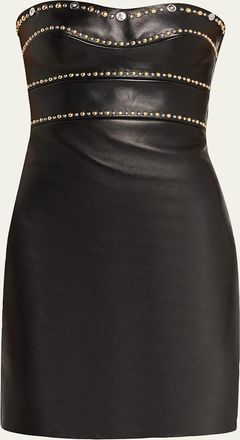 Versace Embellished Strapless Nappa Leather Mini Dress