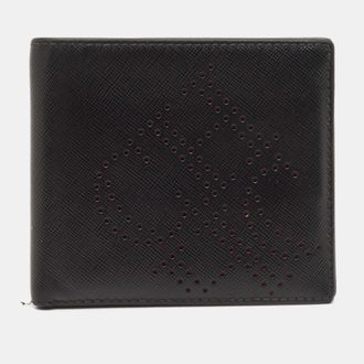Carolina Herrera Black Leather Perforated Logo Bifold Wallet