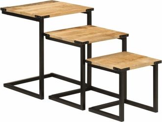 vidaXL Vidaxl - Mesas De Centro Apilables 3 Pzas Madera Maciza Mango Y Hierro