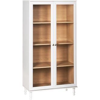 Beliani Armario Decorativo Escandinavo Cl&aacute;sico Aparador Alto Con Expositor De Vidrio Blanco Con Madera Clara Tingledale