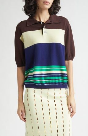 Zankov Luke Stripe Merino Wool Polo in Rust Multi at Nordstrom, Size X-Small