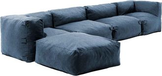 Oviala Sofá de esquina modular, 2 sillones, 2 ángulos, 1 puff azul pacífico
