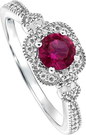 Created Brilliance Harper White Gold Lab Grown Diamond & Created Ruby Vintage Inspired Ring