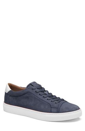 Johnston & Murphy Luther Perforated Leather Low Top Sneaker in Denim Italian Suede at Nordstrom, Size 11.5