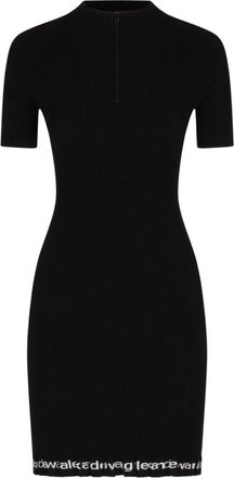 Alexander Wang Geribbelde Jurk met Korte Mouwen - Dames - Kleedjes - Zwart - XS - Leer - Kleedjes