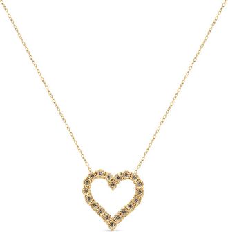House of Brilliance 10K Yellow Gold Flashed.925 Sterling Silver 1/2 Cttw Champagne Diamond Miracle Plate Heart Pendant Necklace