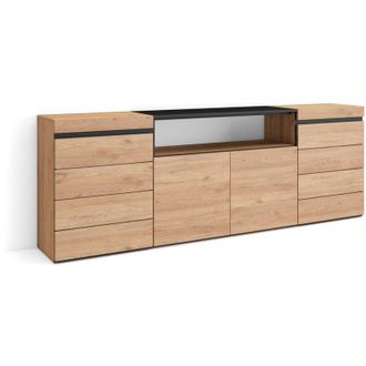 Skraut Home Cassettiera, Mobile Armadio con cassetti, 214x75x35 cm, Camera da letto, stanza, Con Stoccaggio, Stile moderno, Rovere - Skraut Home