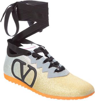 Valentino Vlogo Signature Glitter & Leather Sneaker
