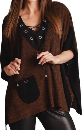 Angel V-Neck Tie Up Poncho In Brown