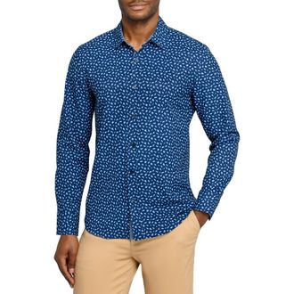 ConStruct Falling Leaves Woven Long Sleeve Basic in Navy/white at Nordstrom, Size Xx-Large