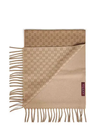 Gucci Mens Camel And Beige Gg Wool Cashmere Scarf Scarfs