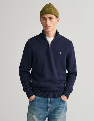 GANT Mens GANT Mens Casual Cotton Half Zip Jumper - 902 Dark Jeansblue Melange - Navy - Size: 40