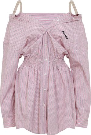Miu Miu Gestreept Poplin Jurkje - Dames - Shirt Kleedjes - Roze - S - Katoen - Kleedjes