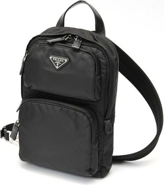 Prada Black Nylon Leather Backpack (Pre-Owned)