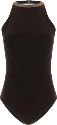 Brunello Cucinelli Badmode, Dames, Bruin, 2Xl, Precious Collar Badpak
