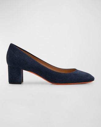 Santoni 50mm Suede Block-Heel Pumps