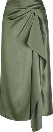 Erdem Draped Satin Midi Skirt - Khaki - 14 (UK14 / L)