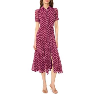 CeCe by Cynthia Steffe Print Midi Shirtdress in Deep Mulberry at Nordstrom, Size Xx-Large