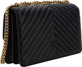 Pinko Womens Shoulder Bag Love One Classic Black Leather Black-Antique Gold Calf Black/antique
