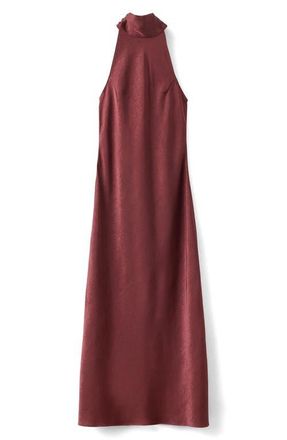 Mango Sleeveless Crinkle Satin Maxi Dress in Burgundy at Nordstrom, Size 10