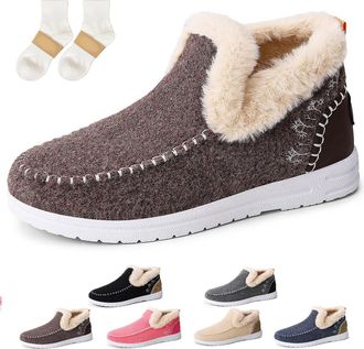 Generic Orthopedic Fleece Slip-On Boots, Womens Outdoor Cozy Warm Plush Fleece Lined Anti-Slip Winter Flat Shoes Arch Support Boots (Brown,5.5)