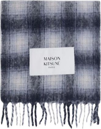 Maison Kitsun&eacute; Geruite wollen sjaal - unisex - Accessoires - Grijs - Maat: ONE Size Wol