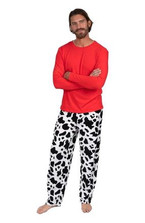 Leveret Mens Cotton Top & Fleece Pants Printed Matching Family Holiday Pajama Set in Cow at Nordstrom, Size Xx-Large