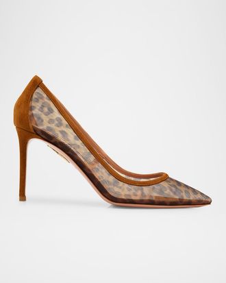 Aquazzura 85mm Leopard Mesh and Suede Pumps