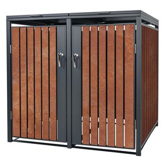 ML Design Cobertizo Doble Para Ocultar Cubo De Basura 2x 240l Antracita Y Marr&oacute;n &Oacute;xido Rojizo 132x80x116,3 Cm Caseta De Acero Para Jard&iacute;n Exterior Contenedor Re