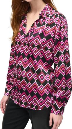 Joseph Ribkoff Satin Geometric Print Top In Black/multi