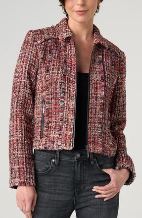Liverpool L.A. Fringe Tweed Zip Jacket in Red/multi at Nordstrom, Size X-Small