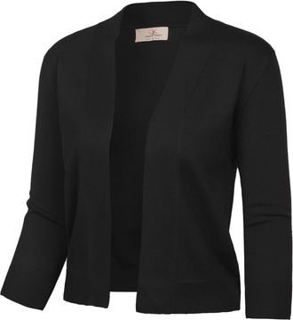 Grace Karin Womens 3/4 Sleeve Knit Cropped Cardigan Sweaters Open Front Bolero Shrugs Coat Tops S-3XL, Black, XL