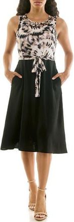 Nina Leonard Tie Waist A-Line Dress in Mink Multi at Nordstrom Rack, Size X-Large