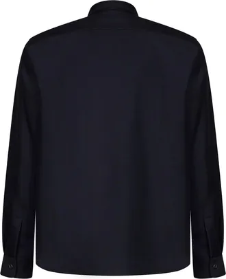 Jil Sander Mens Shirt Dark Blue Wool-Mohair Canvas Virgin Wool