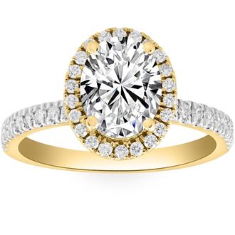 Pompeii3 2 1/2Ct Oval Diamond Halo Engagement Ring White, Yellow, or Rose Gold Lab Grown