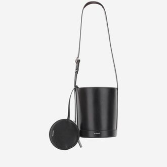 Jil Sander Womens Leather Bucket Bag Black Calfskin Shoulder