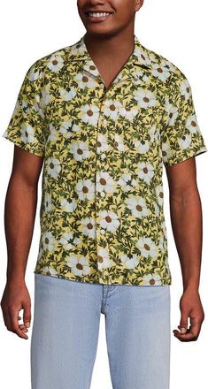 Lands End Short Sleeve Camp Collar Hawaiian Shirt in Simply Yellow Floral Blossom at Nordstrom, Size Xx-Large