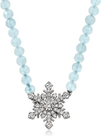 Ross-Simons Aquamarine Bead Necklace With. Lab-Grown Diamond Snowflake in Sterling Silver