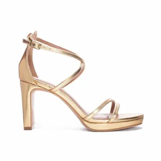 Chinese Laundry Womens Taryn Strappy Vegan Leather Dress Heels In Gold
