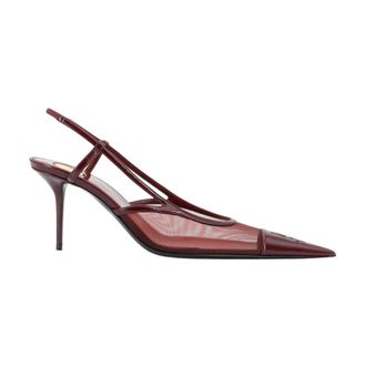 Saint Laurent Schoenen, Dames, Rood, 37 1/2 EU, Leer, Ren&eacute;e Slingback Pumps